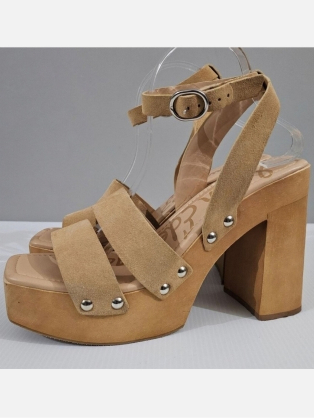 Sam Edelman Rosalind Platform Sandal Womens 10 Sesame Tan Suede Block Heel NEW